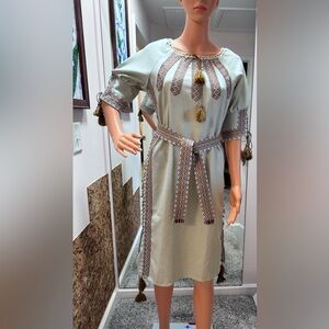 🌿 Ukrainian Linen Embroidered Dress (Size 44 / S -M )